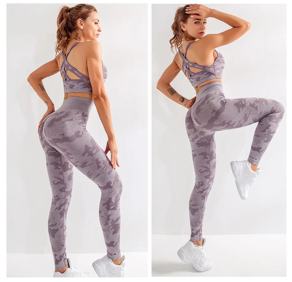 Tie Dyeing Seamless Yoga Set Two Piece Set Women Sports Bra Top High Waist Yoga Pants Workout Leggings Sexy Back Gym Clothing