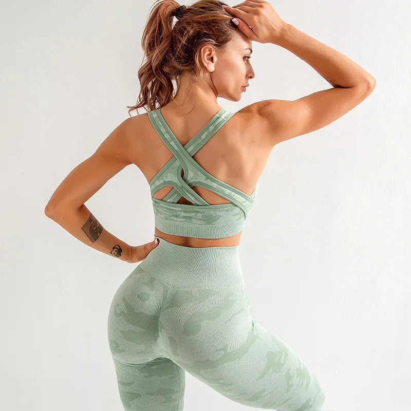 Tie Dyeing Seamless Yoga Set Two Piece Set Women Sports Bra Top High Waist Yoga Pants Workout Leggings Sexy Back Gym Clothing