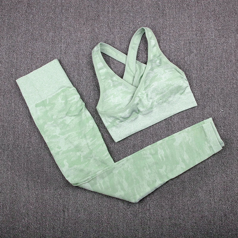 Tie Dyeing Seamless Yoga Set Two Piece Set Women Sports Bra Top High Waist Yoga Pants Workout Leggings Sexy Back Gym Clothing