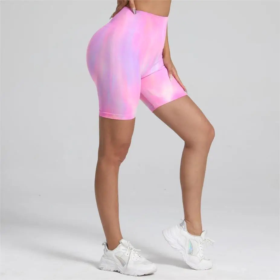 Women Tie dyed Gym Scrunch Shorts High Waist Seamless Legging Sports Yoga Leggins Elastic Pants Nylon Training Workout Tights