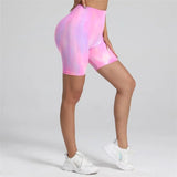 Women Tie dyed Gym Scrunch Shorts High Waist Seamless Legging Sports Yoga Leggins Elastic Pants Nylon Training Workout Tights