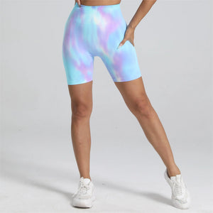 Women Tie dyed Gym Scrunch Shorts High Waist Seamless Legging Sports Yoga Leggins Elastic Pants Nylon Training Workout Tights