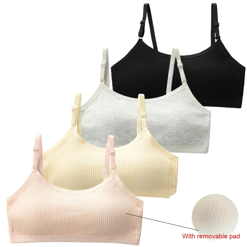4-Piece Girl Training Bras Cotton Underwear Wireless Comfy Design Bralettes Adolescent Breathable Teenage Girl Sport Tops Bra