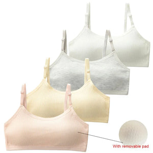 4-Piece Girl Training Bras Cotton Underwear Wireless Comfy Design Bralettes Adolescent Breathable Teenage Girl Sport Tops Bra
