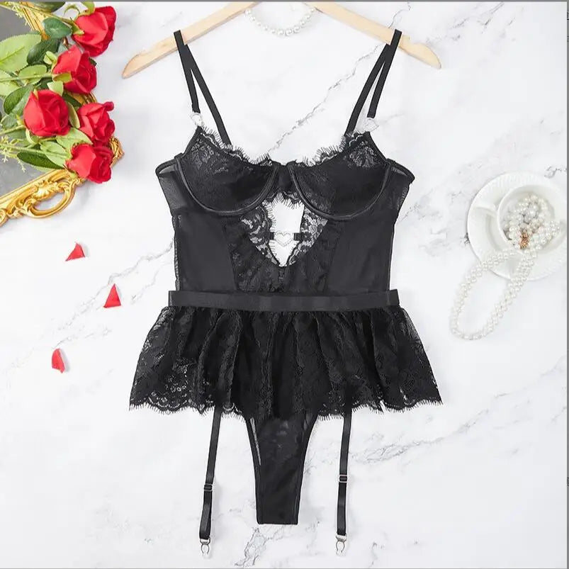 Ensemble Lingerie Push-Up Sexy – Soutien-Gorge Court et Jarretelles pour Femme