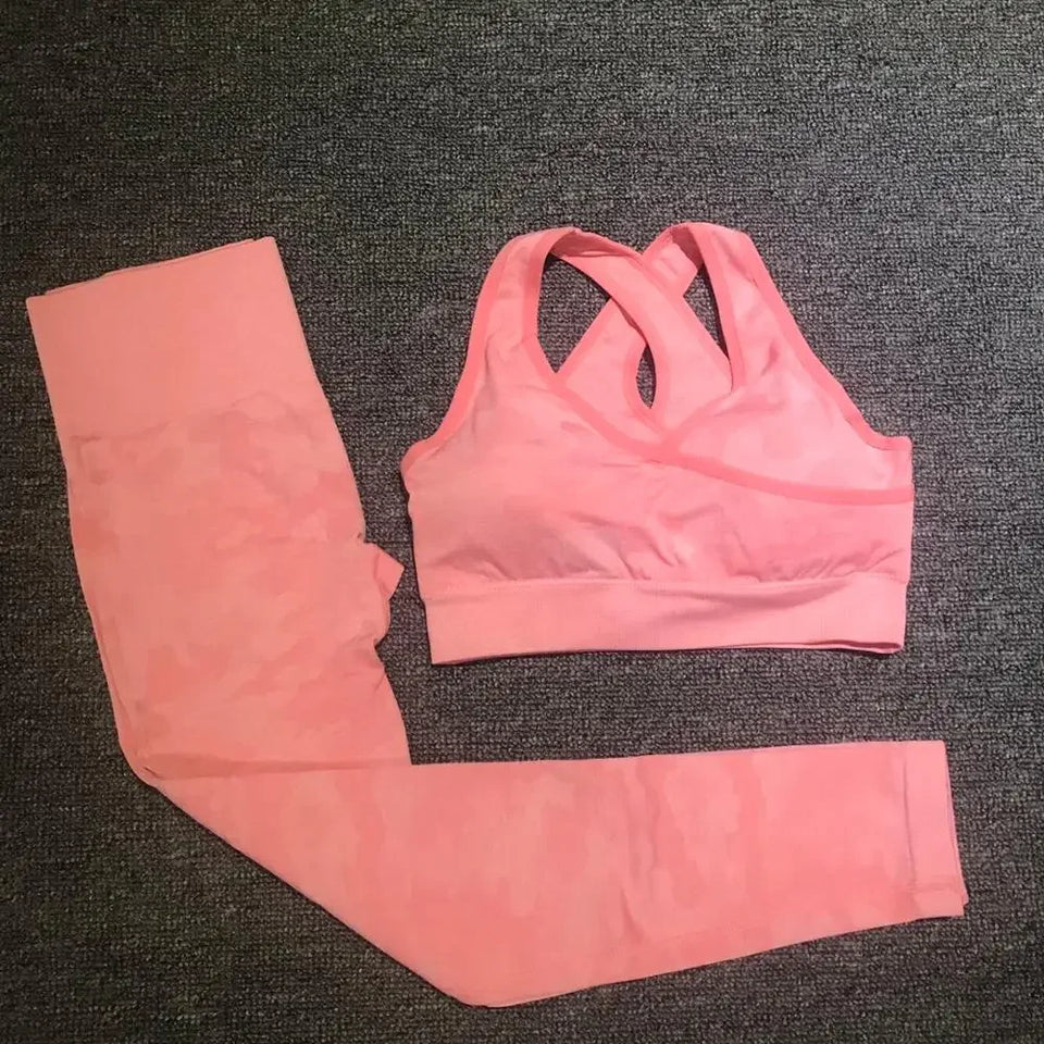 Tie Dyeing Seamless Yoga Set Two Piece Set Women Sports Bra Top High Waist Yoga Pants Workout Leggings Sexy Back Gym Clothing