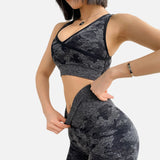 Tie Dyeing Seamless Yoga Set Two Piece Set Women Sports Bra Top High Waist Yoga Pants Workout Leggings Sexy Back Gym Clothing