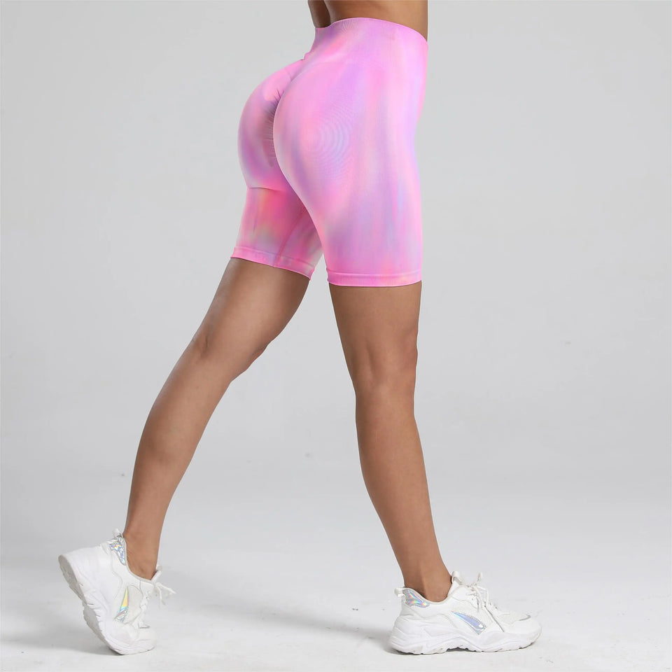 Women Tie dyed Gym Scrunch Shorts High Waist Seamless Legging Sports Yoga Leggins Elastic Pants Nylon Training Workout Tights