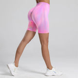 Women Tie dyed Gym Scrunch Shorts High Waist Seamless Legging Sports Yoga Leggins Elastic Pants Nylon Training Workout Tights