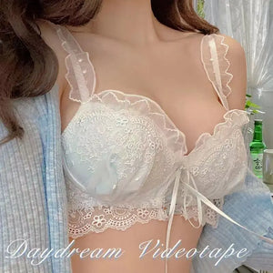 Sweet Japanese Ladies Bra Set Small Breasts Gathered Lace Mesh Sexy Bra Set Girls Court Lingerie Fairy Bra Lingerie