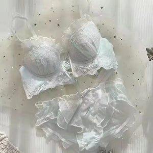 Sweet Japanese Ladies Bra Set Small Breasts Gathered Lace Mesh Sexy Bra Set Girls Court Lingerie Fairy Bra Lingerie