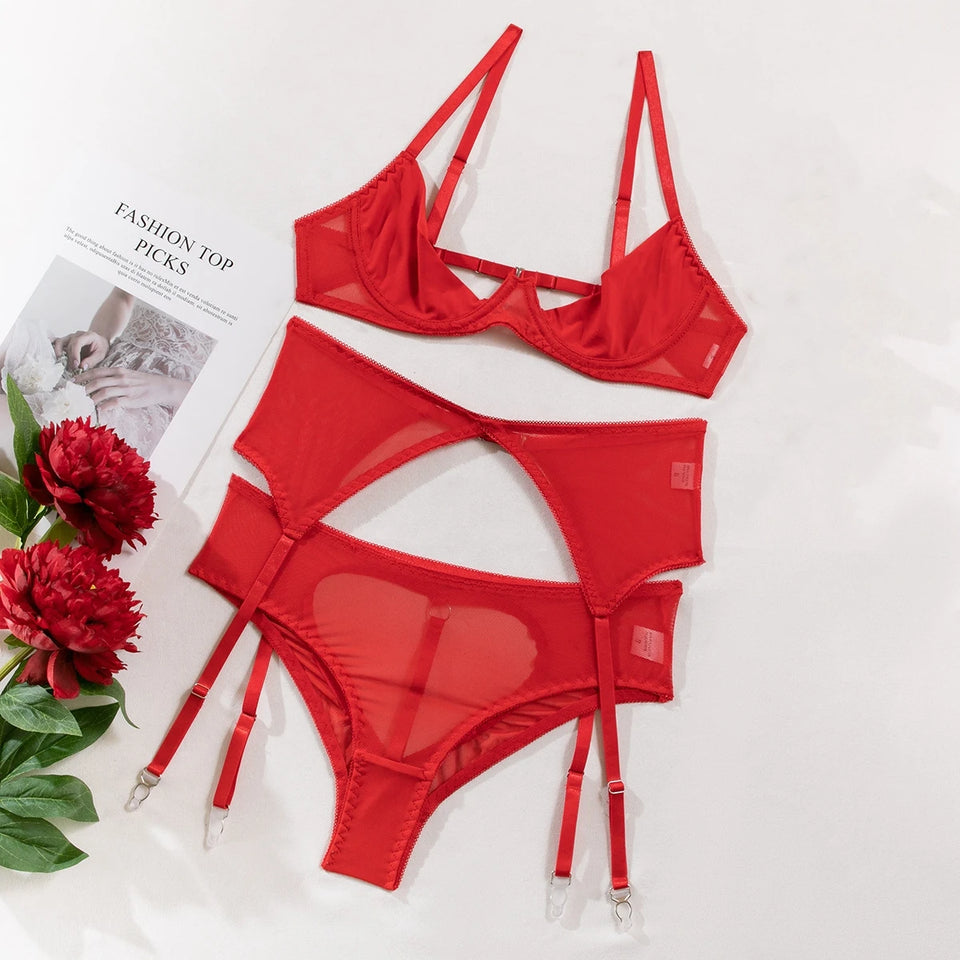 Ensemble Lingerie Push-Up Sexy – Soutien-Gorge Court et Jarretelles pour Femme