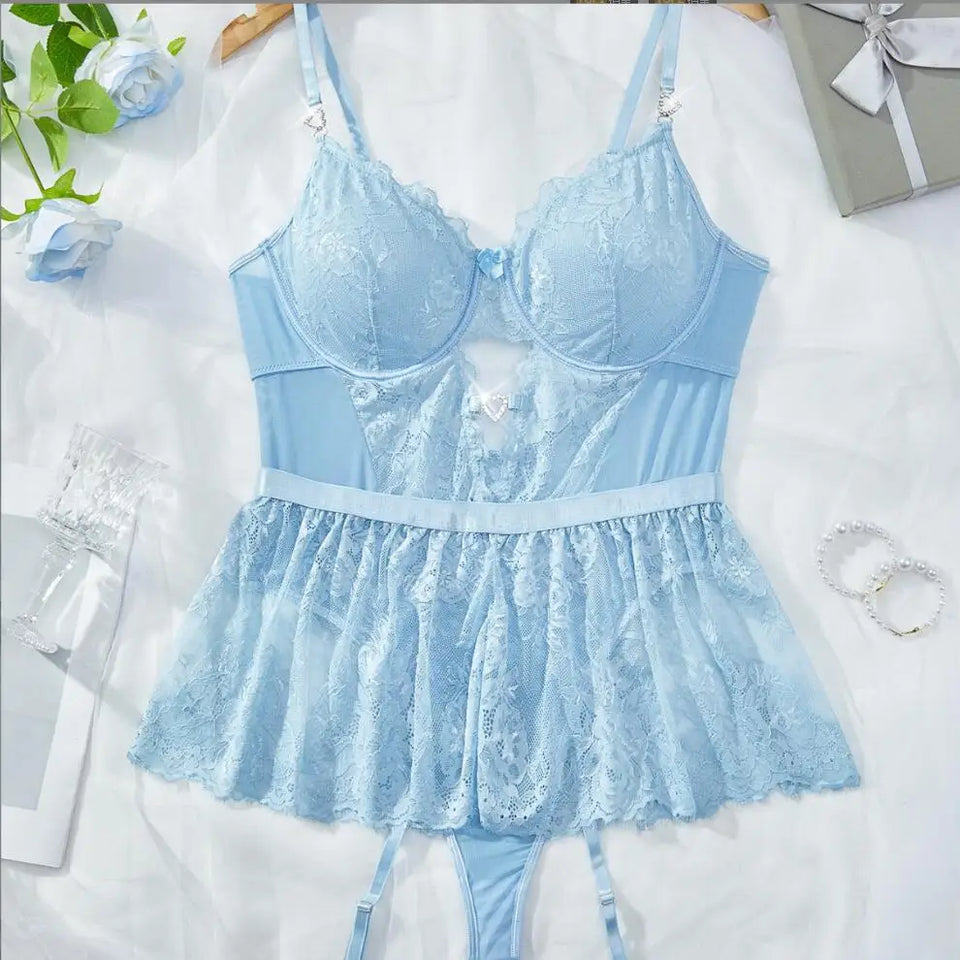 Ensemble Lingerie Push-Up Sexy – Soutien-Gorge Court et Jarretelles pour Femme