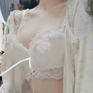 Sweet Japanese Ladies Bra Set Small Breasts Gathered Lace Mesh Sexy Bra Set Girls Court Lingerie Fairy Bra Lingerie
