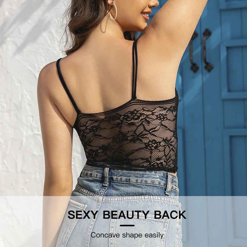 Womens Wireless Padded Lace Bras Deep V Halter Thin Bralettes Double Straps Buckle Free Elastic Underwear Pack