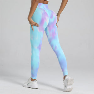 Women Tie dyed Gym Scrunch Shorts High Waist Seamless Legging Sports Yoga Leggins Elastic Pants Nylon Training Workout Tights