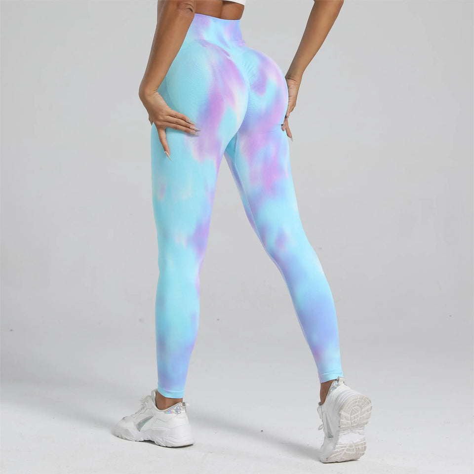 Women Tie dyed Gym Scrunch Shorts High Waist Seamless Legging Sports Yoga Leggins Elastic Pants Nylon Training Workout Tights