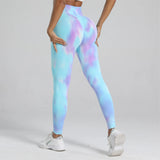 Women Tie dyed Gym Scrunch Shorts High Waist Seamless Legging Sports Yoga Leggins Elastic Pants Nylon Training Workout Tights