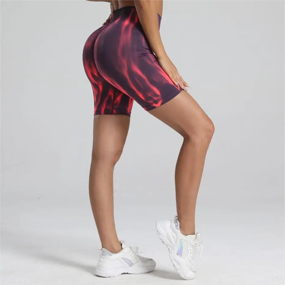 Women Tie dyed Gym Scrunch Shorts High Waist Seamless Legging Sports Yoga Leggins Elastic Pants Nylon Training Workout Tights