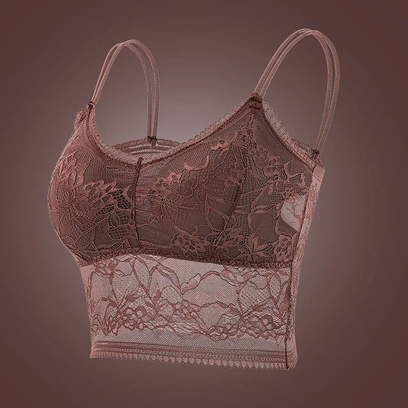 Womens Wireless Padded Lace Bras Deep V Halter Thin Bralettes Double Straps Buckle Free Elastic Underwear Pack