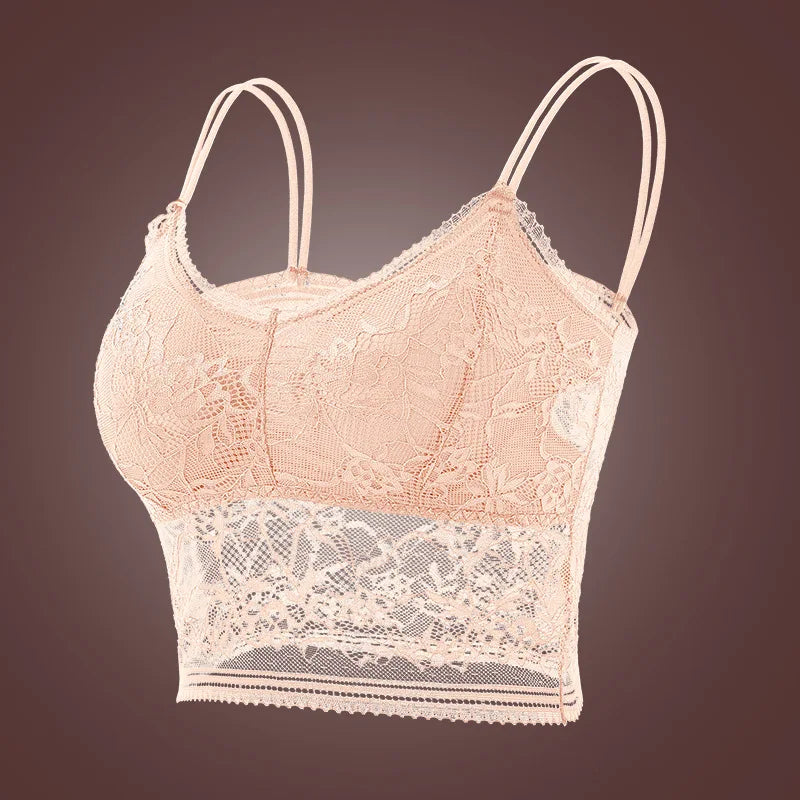 Womens Wireless Padded Lace Bras Deep V Halter Thin Bralettes Double Straps Buckle Free Elastic Underwear Pack