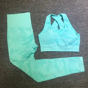 Tie Dyeing Seamless Yoga Set Two Piece Set Women Sports Bra Top High Waist Yoga Pants Workout Leggings Sexy Back Gym Clothing