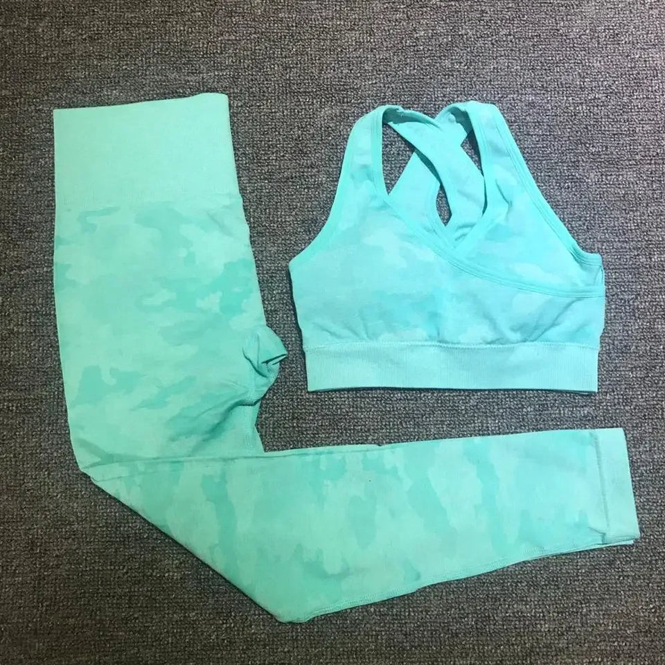 Tie Dyeing Seamless Yoga Set Two Piece Set Women Sports Bra Top High Waist Yoga Pants Workout Leggings Sexy Back Gym Clothing
