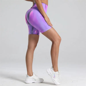 Women Tie dyed Gym Scrunch Shorts High Waist Seamless Legging Sports Yoga Leggins Elastic Pants Nylon Training Workout Tights