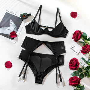 Ensemble Lingerie Push-Up Sexy – Soutien-Gorge Court et Jarretelles pour Femme