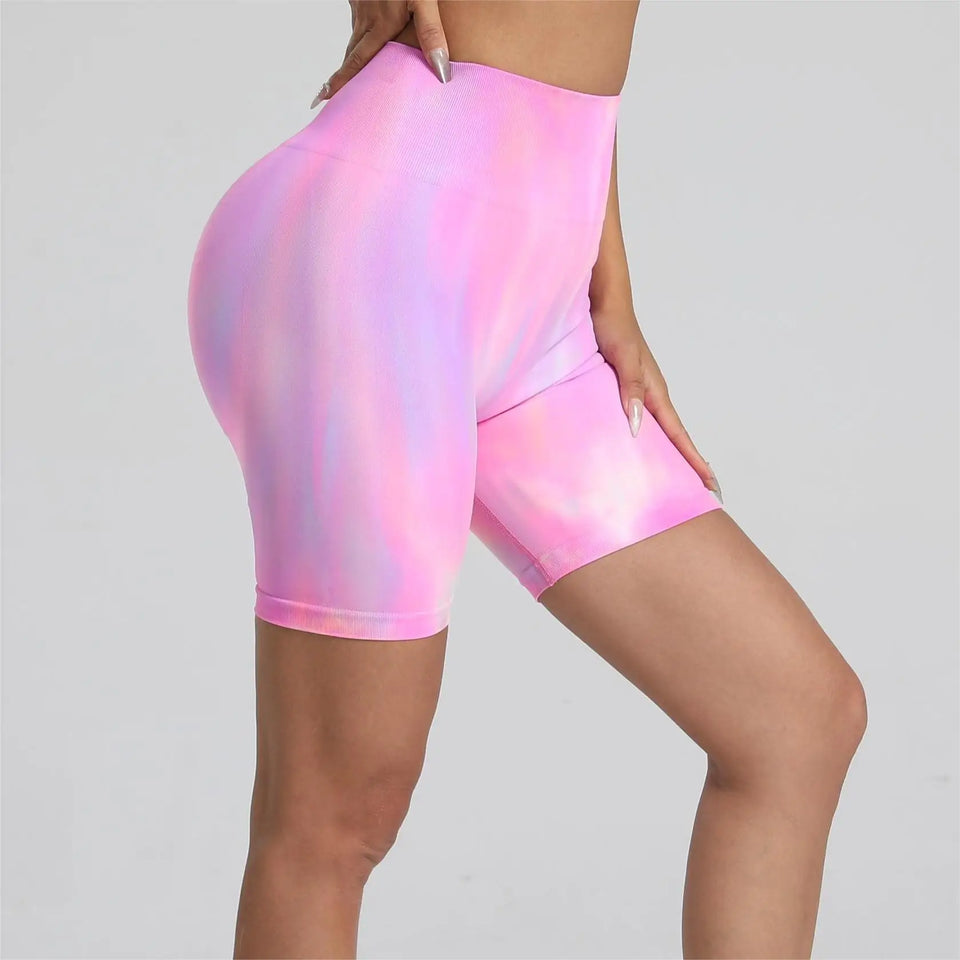 Women Tie dyed Gym Scrunch Shorts High Waist Seamless Legging Sports Yoga Leggins Elastic Pants Nylon Training Workout Tights