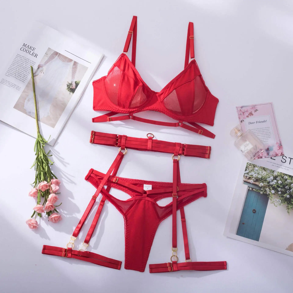 Ensemble Lingerie Push-Up Sexy – Soutien-Gorge Court et Jarretelles pour Femme