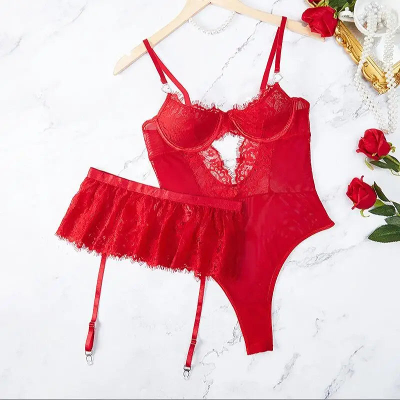 Ensemble Lingerie Push-Up Sexy – Soutien-Gorge Court et Jarretelles pour Femme