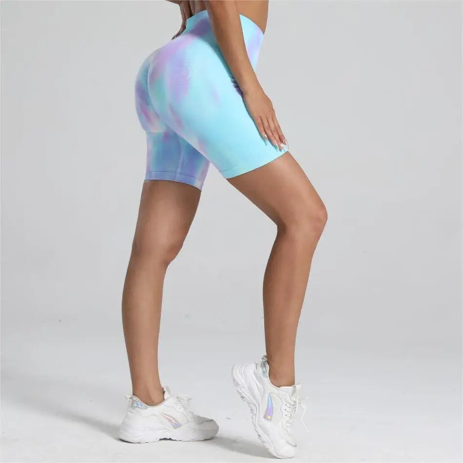 Women Tie dyed Gym Scrunch Shorts High Waist Seamless Legging Sports Yoga Leggins Elastic Pants Nylon Training Workout Tights
