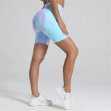 Women Tie dyed Gym Scrunch Shorts High Waist Seamless Legging Sports Yoga Leggins Elastic Pants Nylon Training Workout Tights