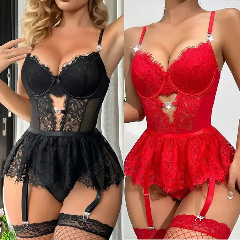 Ensemble Lingerie Push-Up Sexy – Soutien-Gorge Court et Jarretelles pour Femme