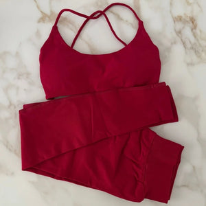 Gym Set 2Pcs Back Cross Top Workout Scrunch Leggings Sports Pants Suit Fitness Clothes Seamless Outfit Bra Yoga Sets