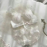Sweet Japanese Ladies Bra Set Small Breasts Gathered Lace Mesh Sexy Bra Set Girls Court Lingerie Fairy Bra Lingerie
