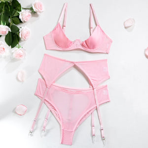 Ensemble Lingerie Push-Up Sexy – Soutien-Gorge Court et Jarretelles pour Femme