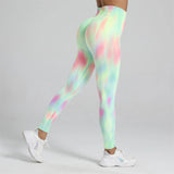 Women Tie Dye Gym Leggings Seamless Push Up Tights Training Pants Scrunch Sports High Waist Butt Lifting Workout Yoga Leggins