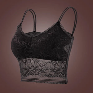 Womens Wireless Padded Lace Bras Deep V Halter Thin Bralettes Double Straps Buckle Free Elastic Underwear Pack