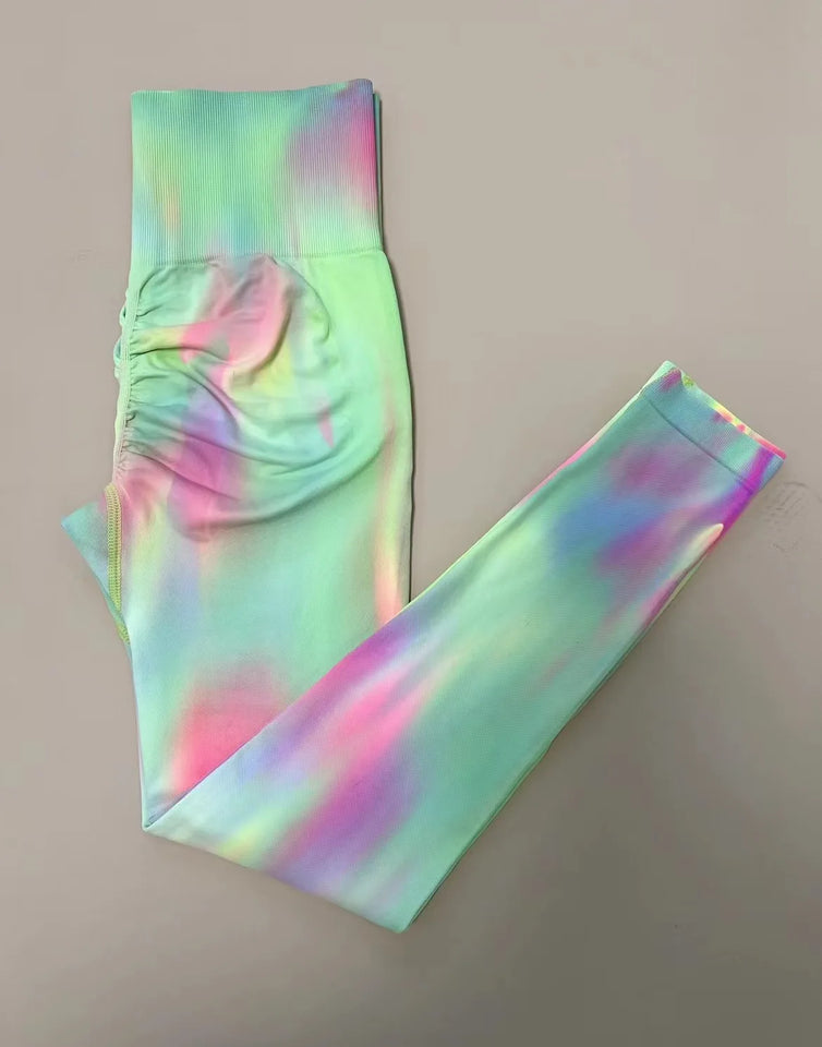 Women Athletic Tiedye Gym Leggings Exercising Fitness Workout Yoga Pants Elastic High Waist  Sports Leggins
